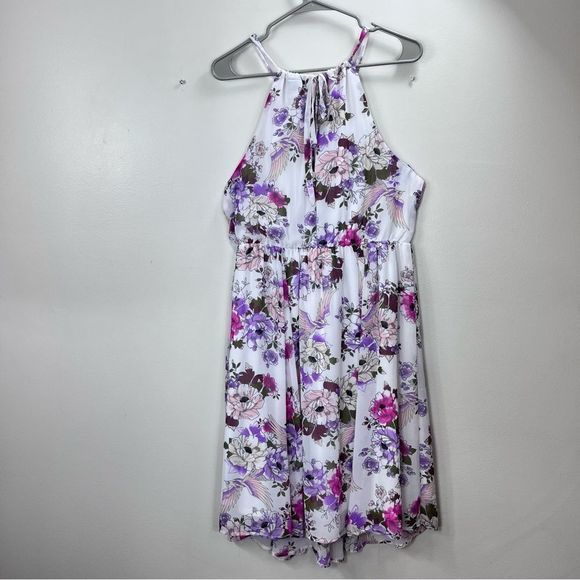 Torrid‎ Pink Purple Floral Chiffon Halter Neck Cutouts Sleeveless Mini Dress 1X - Picture 9 of 13